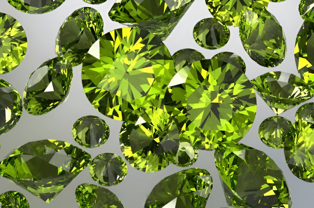Beautiful green peridot gemstone,isolated on white background.