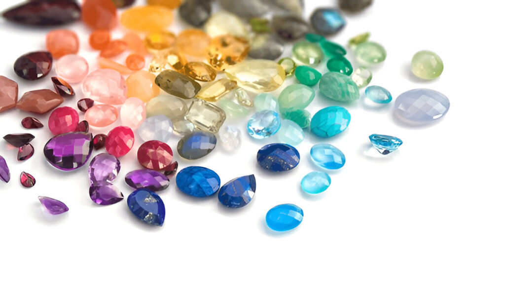 Variety of real colorful precious topaz gemstones